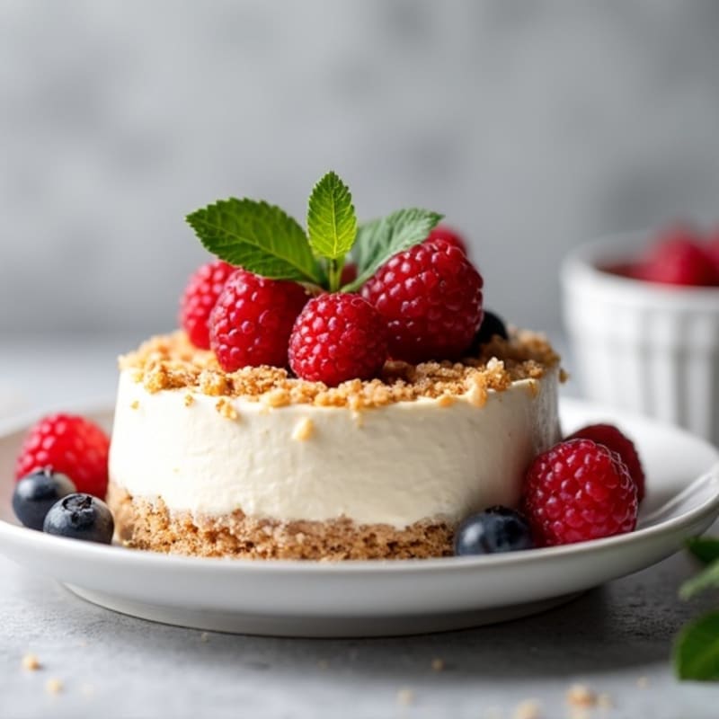 Greek Yogurt Protein Cheesecake with Mixed Berries