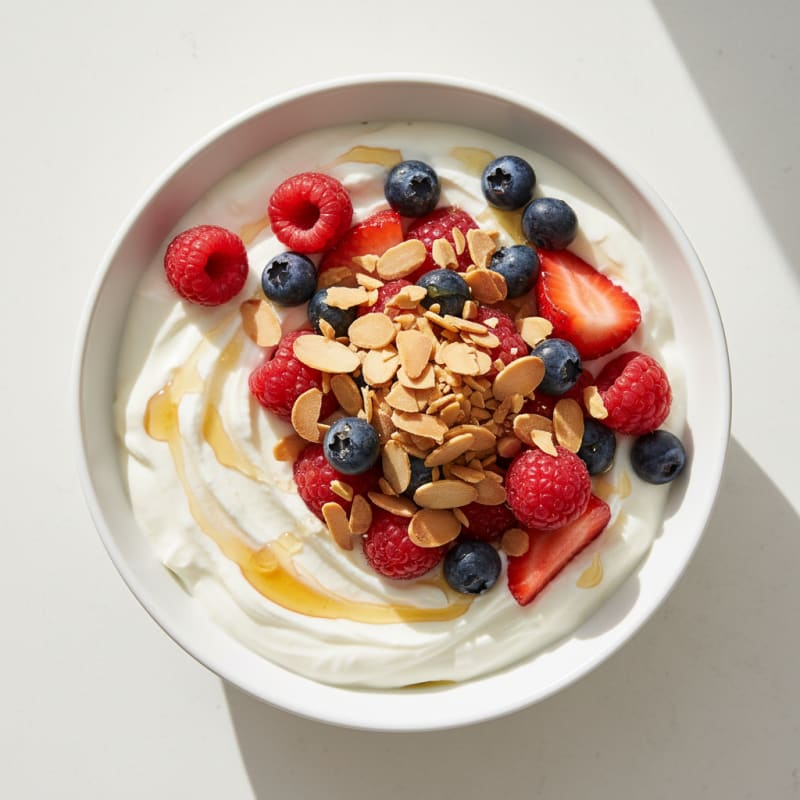 Greek Yogurt Protein Parfait with Mixed Berries and Almonds