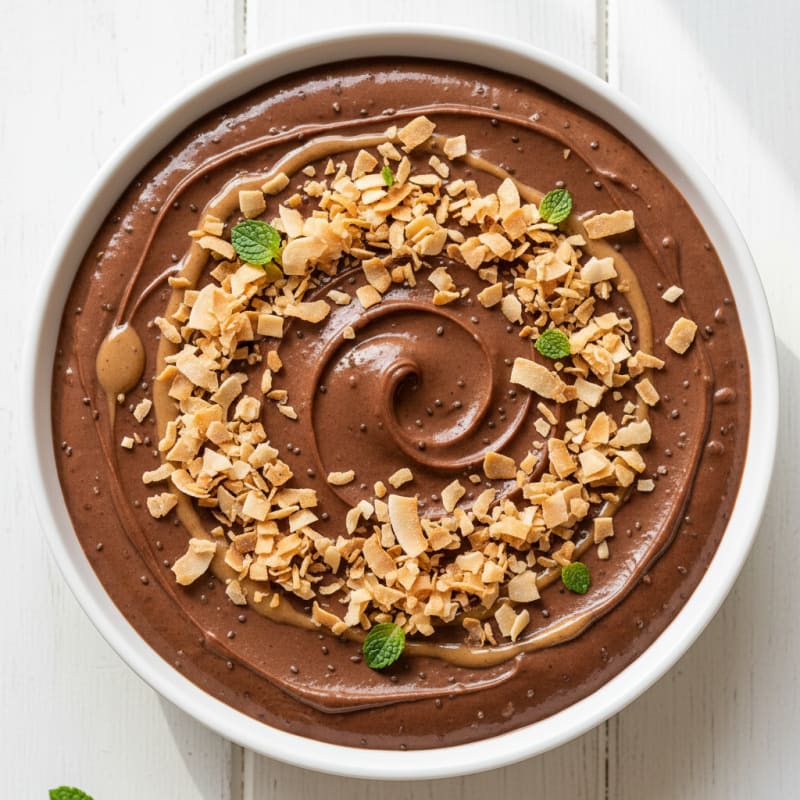 Silky Chocolate Protein Pudding with Toasted Coconut