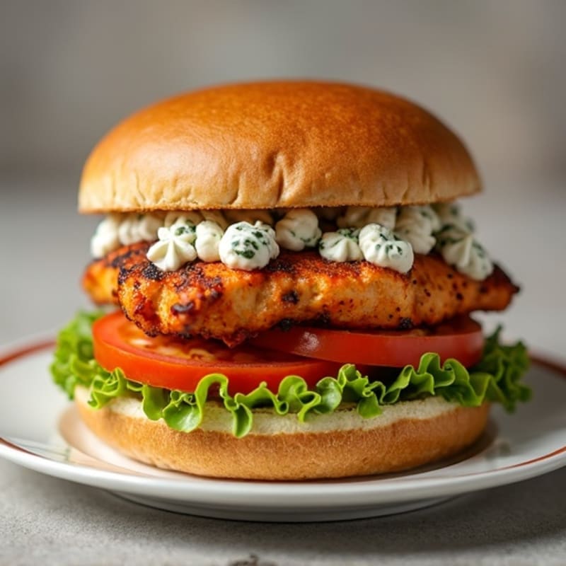 Spicy Buffalo Chicken Burger with Blue Cheese Crumbles