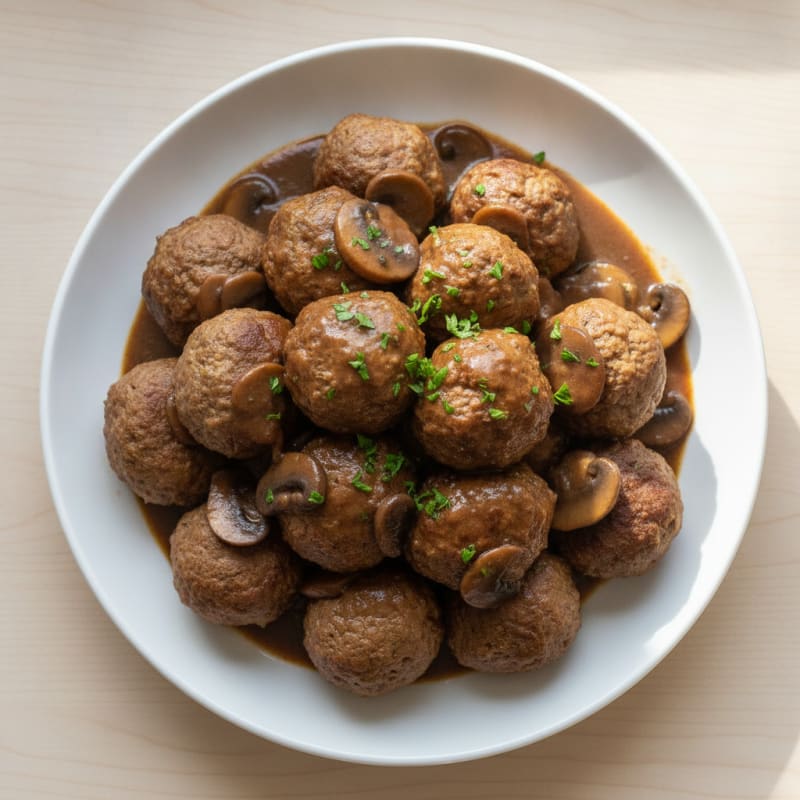 Beef Meatballs with Mushroom Gravy