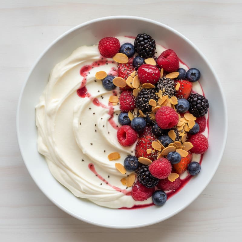 Greek Yogurt Protein Pudding with Mixed Berries
