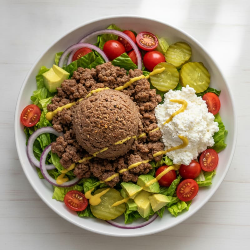 Beef Burger Bowl with Cottage Cheese