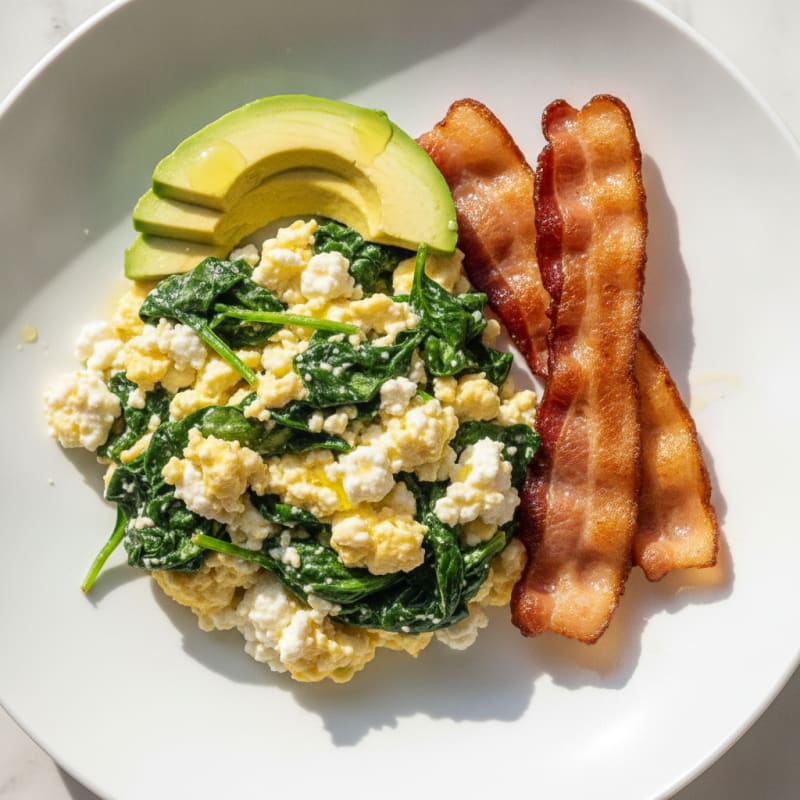 Cottage Cheese Scramble with Spinach and Turkey Bacon