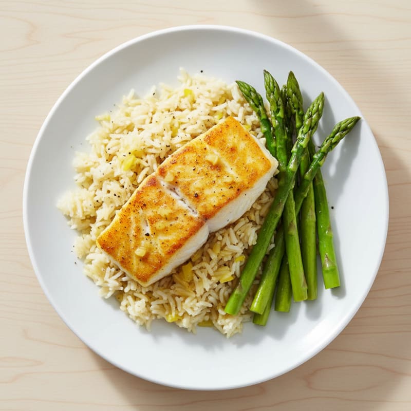 Golden Pan-Seared Cod with Lemon Rice