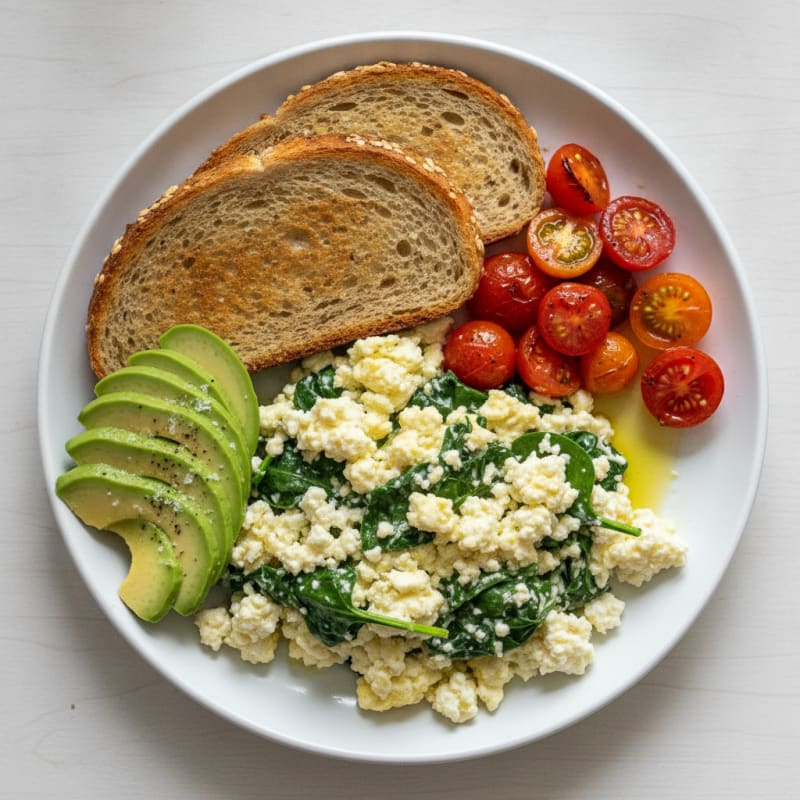 Cottage Cheese Scramble with Spinach and Cherry Tomatoes