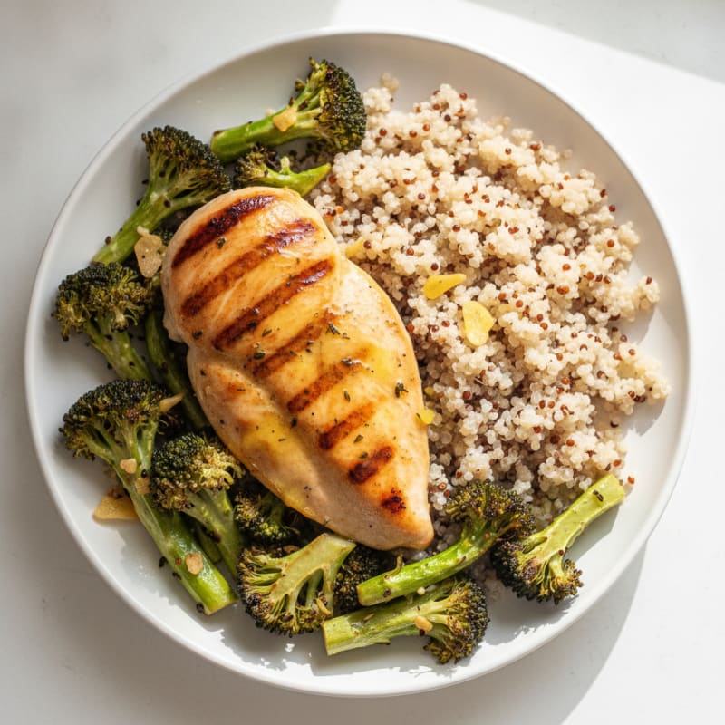 Grilled Chicken Breast with Quinoa and Roasted Broccoli