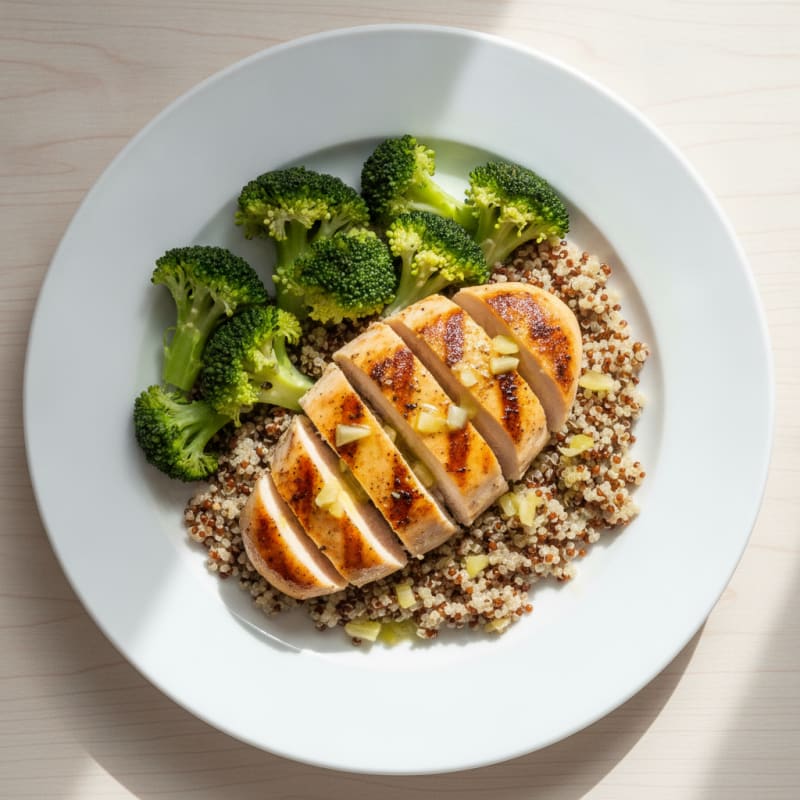 Grilled Chicken Breast with Quinoa and Steamed Broccoli
