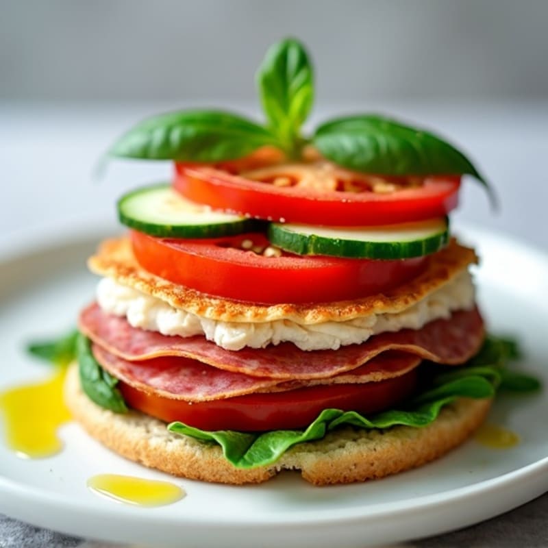 Lean Turkey-Salami Stack with Fresh Mediterranean Vegetables