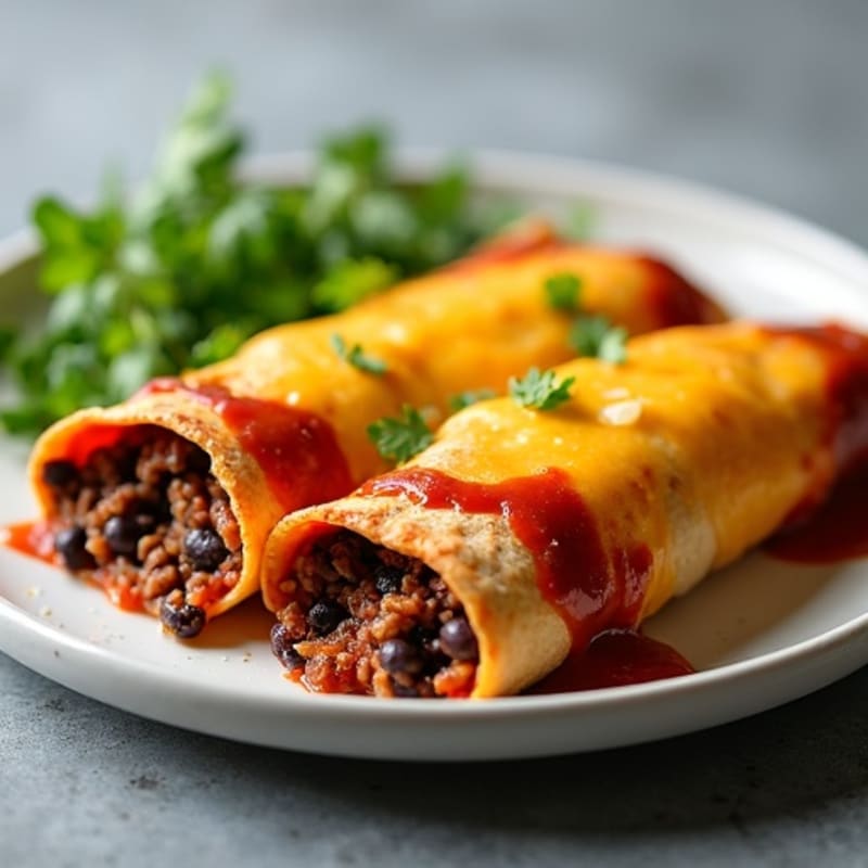 Black Bean and Ground Beef Enchiladas with Melted Cheese