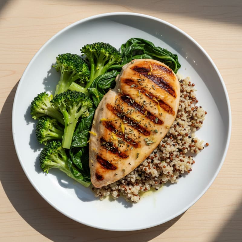 Grilled Chicken Breast with Quinoa and Steamed Broccoli