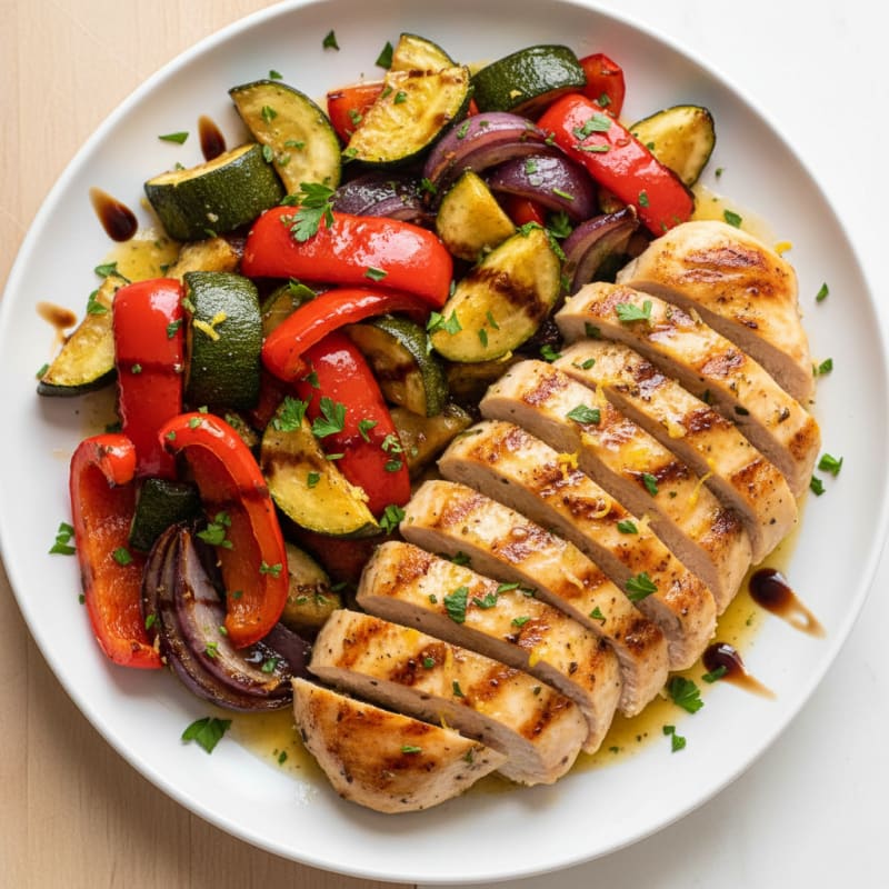 Grilled Lemon-Herb Chicken with Balsamic Roasted Vegetables
