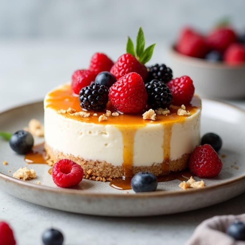 Greek Yogurt Protein Cheesecake with Mixed Berries