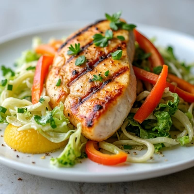 Grilled Chicken Breast with Crunchy Cabbage Slaw