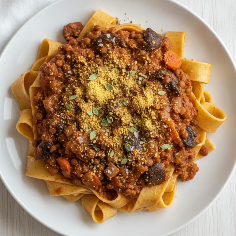 Mushroom Lentil Bolognese with Pappardelle