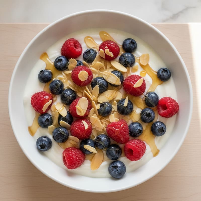 Silky Greek Yogurt Bowl with Whey Protein and Mixed Berries