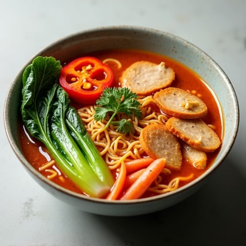 Lean Chicken Spicy Sriracha Ramen Soup with Fresh Vegetables