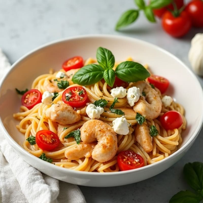 Creamy Feta Chicken Pasta with Roasted Tomatoes