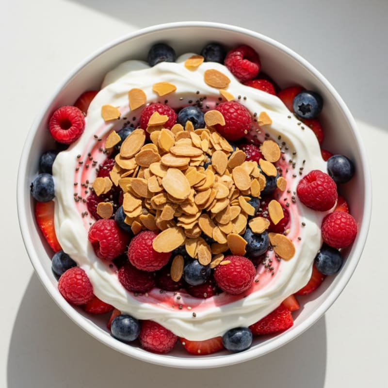 Greek Yogurt Protein Parfait with Mixed Berries and Almonds