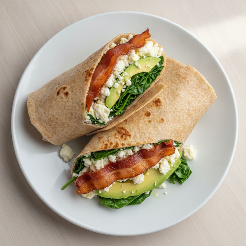 Crispy Turkey Bacon and Egg White Breakfast Wrap with Spinach