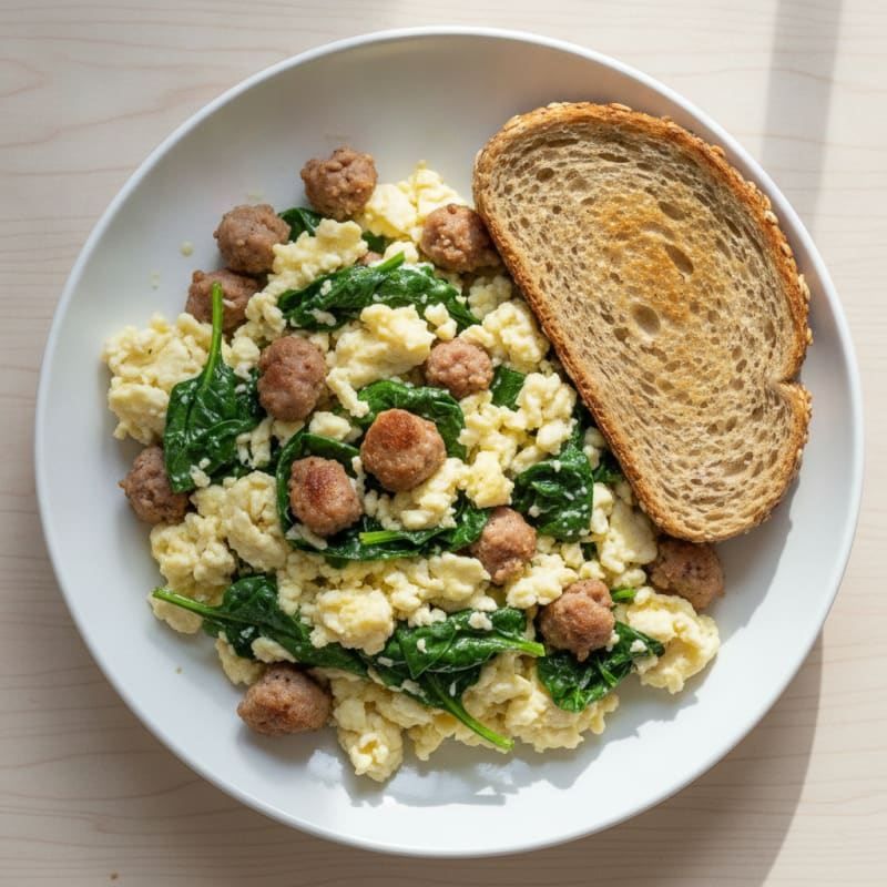 Egg White Scramble with Spinach and Turkey Sausage