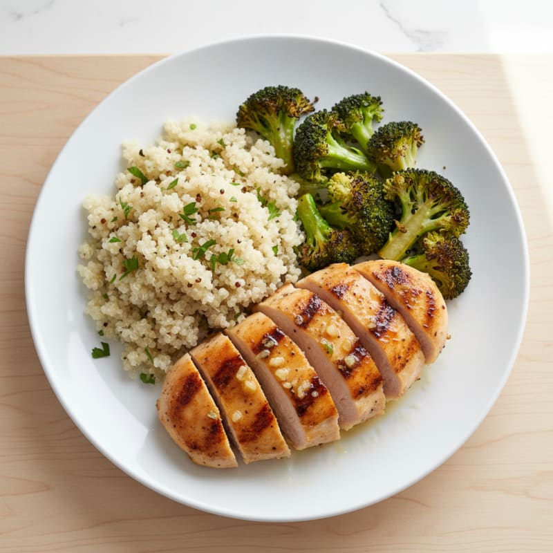 Grilled Lemon Garlic Chicken Breast with Quinoa and Roasted Broccoli