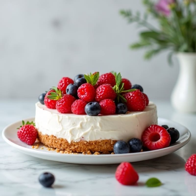 Greek Yogurt Protein Cheesecake with Mixed Berries