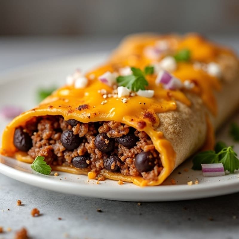 Cheesy Lean Ground Beef and Black Bean Baked Tortillas