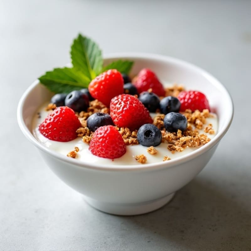 Creamy Vanilla Greek Yogurt with Fresh Berries and Crunchy Granola