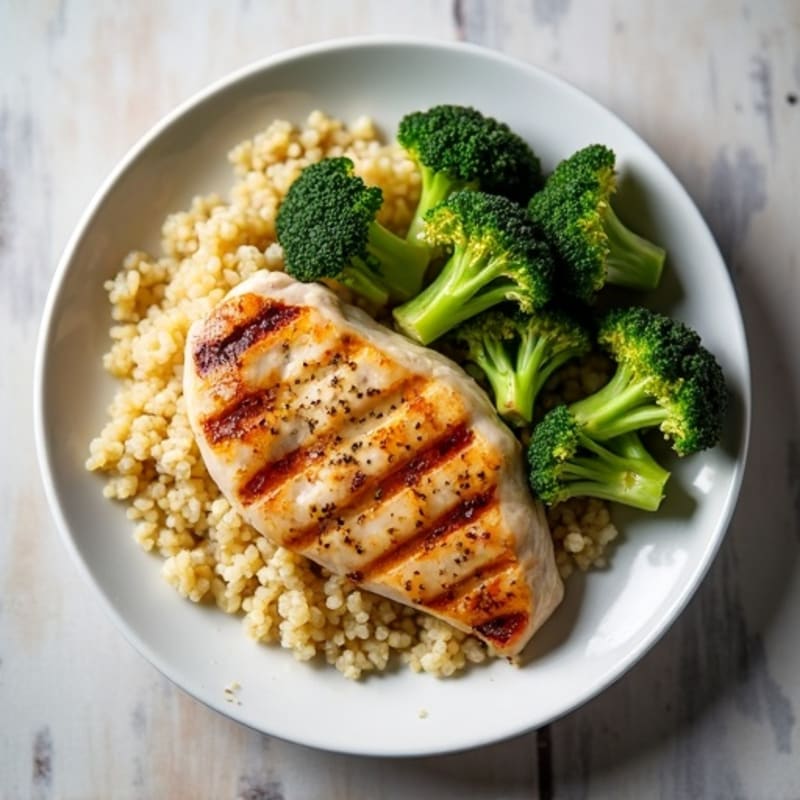 Grilled Chicken Breast with Roasted Broccoli and Quinoa