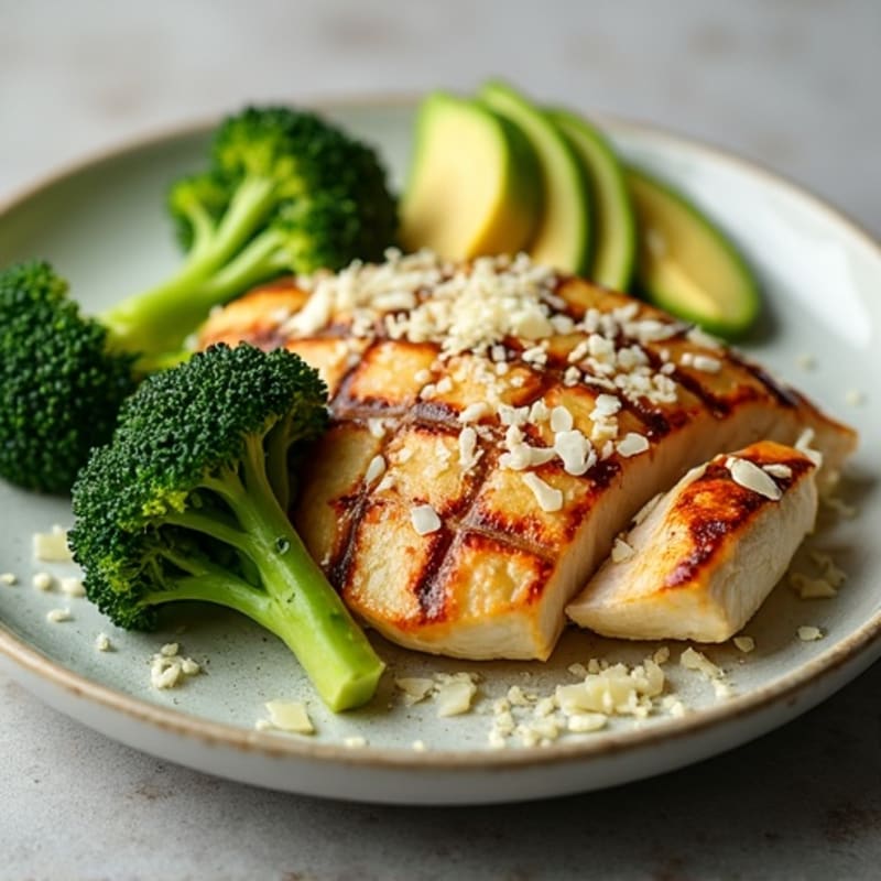 Grilled Chicken Breast with Roasted Broccoli and Shaved Parmesan