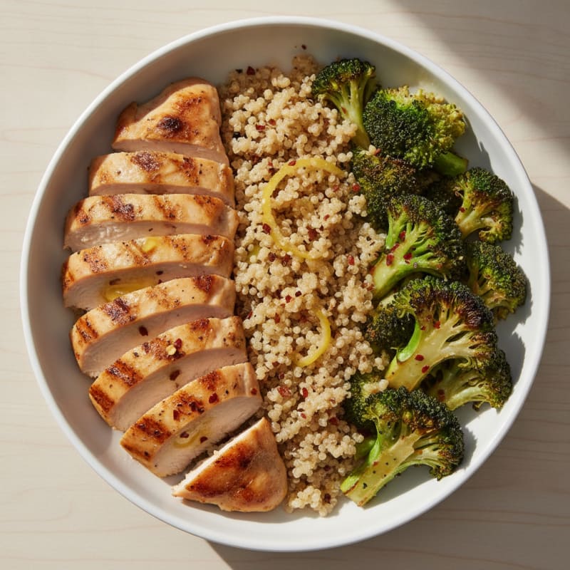 Grilled Chicken and Quinoa Bowl with Roasted Broccoli