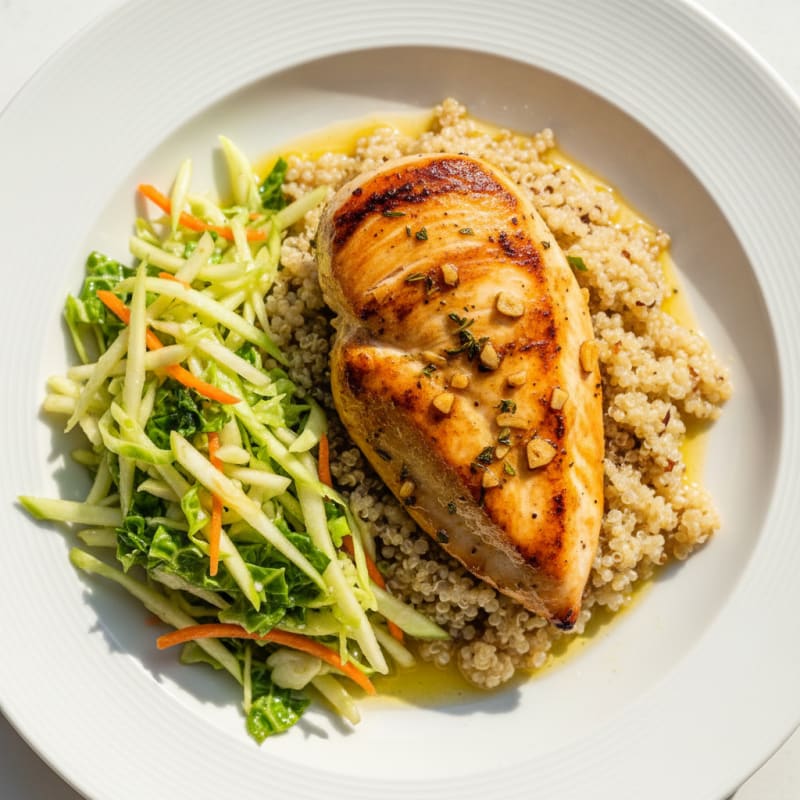 Grilled Chicken Breast with Crunchy Slaw and Quinoa