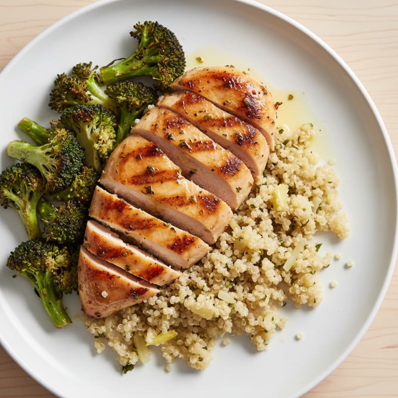 Grilled Chicken Breast with Quinoa and Roasted Broccoli