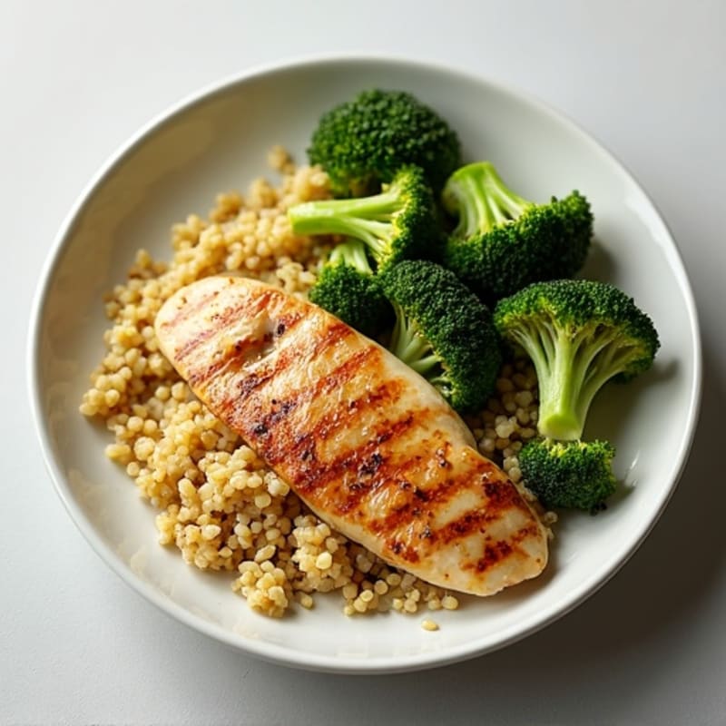 Grilled Chicken Breast with Quinoa and Roasted Broccoli