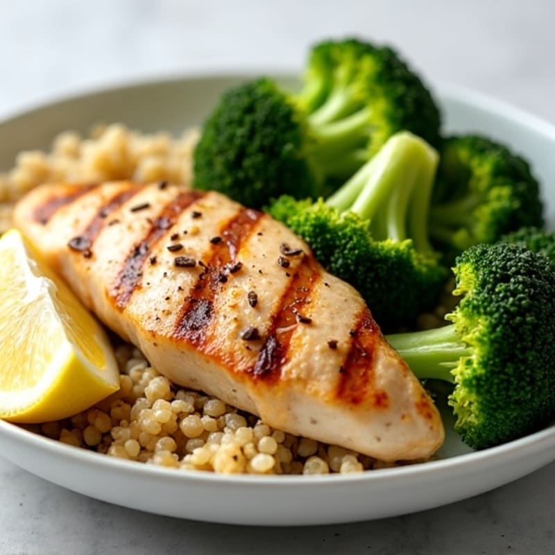 Grilled Chicken Breast with Quinoa and Steamed Broccoli
