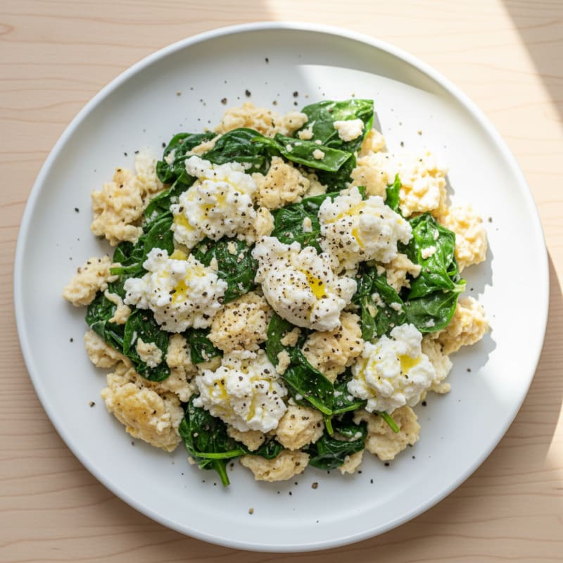 Egg White Spinach Scramble with Cottage Cheese