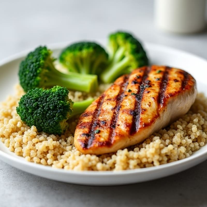 Grilled Chicken Breast with Quinoa and Steamed Broccoli