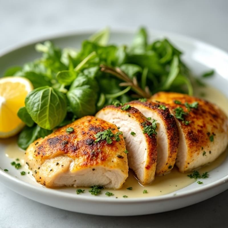 Lemon-Herb Roasted Chicken with Fresh Greens and Creamy Tahini Dressing