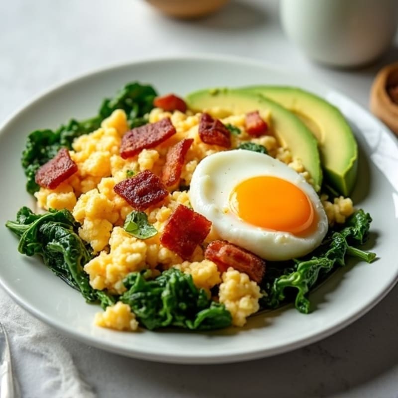 Cottage Cheese Scramble with Spinach and Turkey Bacon