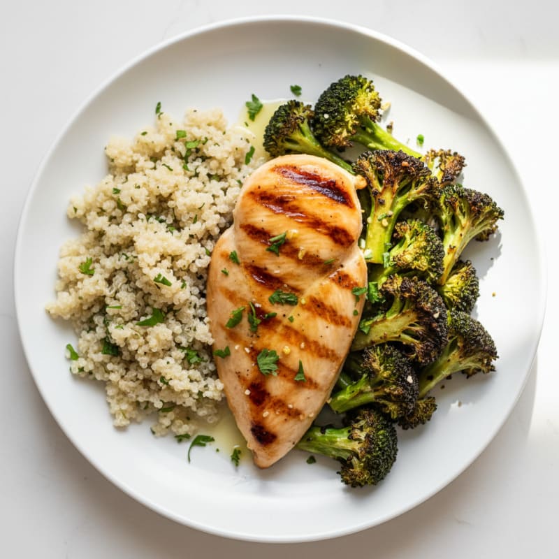Grilled Chicken Breast with Roasted Broccoli and Quinoa