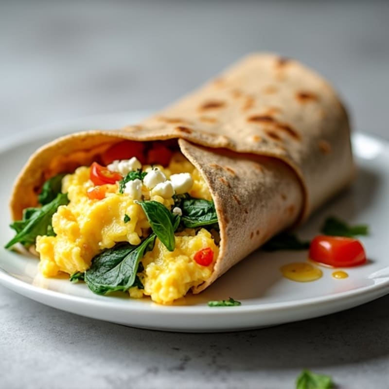 Egg White Scramble with Spinach, Feta & a Whole Wheat Tortilla