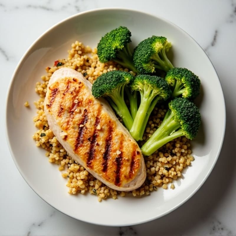 Grilled Chicken Breast with Quinoa and Roasted Broccoli