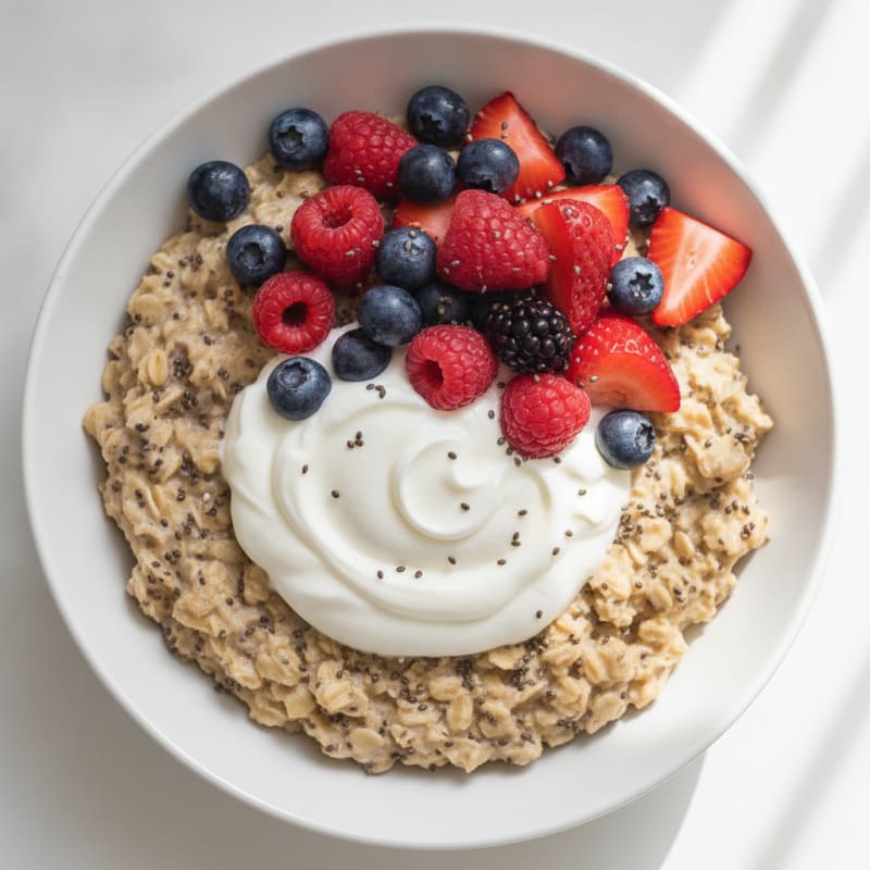 Berry Oatmeal Bowl with Greek Yogurt and Chia Seeds