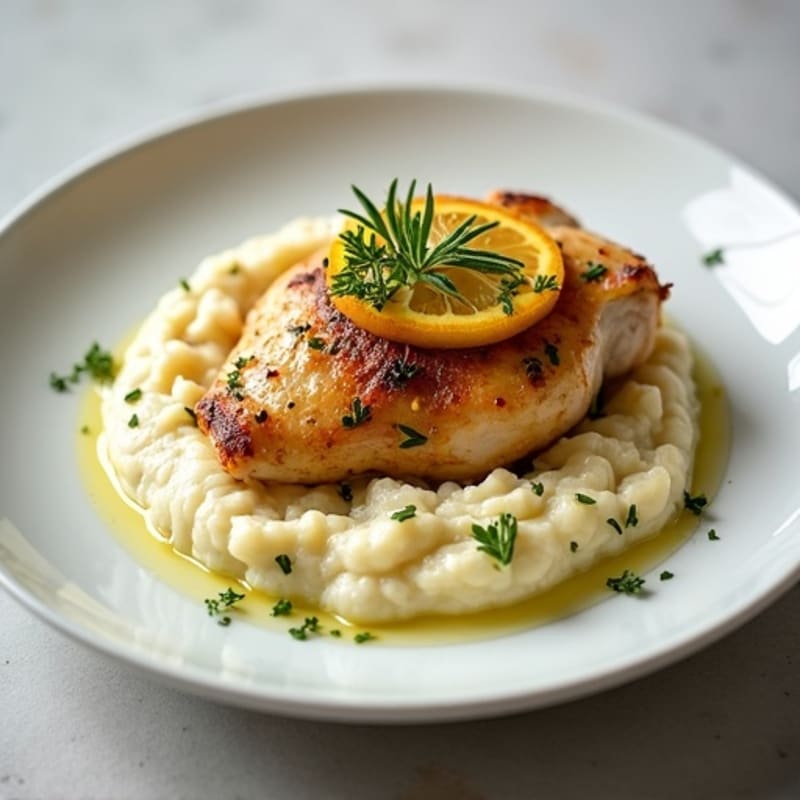 Lemon Herb Roasted Chicken with Creamy Cauliflower Puree