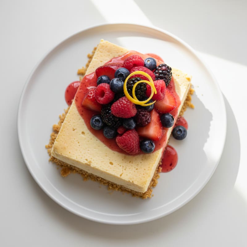 Greek Yogurt Protein Cheesecake with Mixed Berries