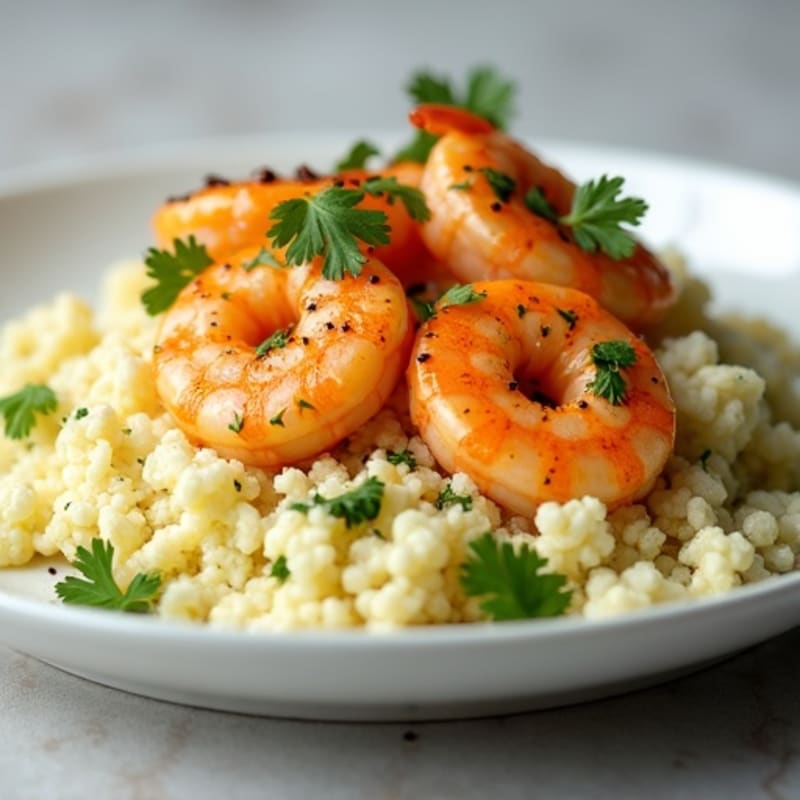 Garlic-Lemon Pan Seared Prawns with Herb Cauliflower Rice
