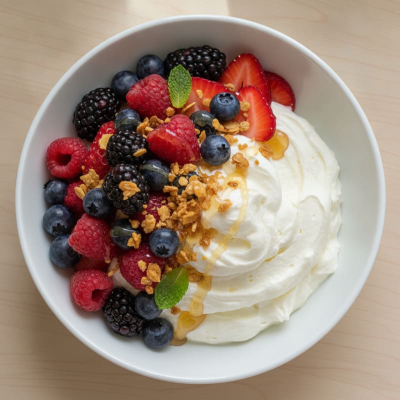 Greek Yogurt Protein Mousse with Mixed Berries