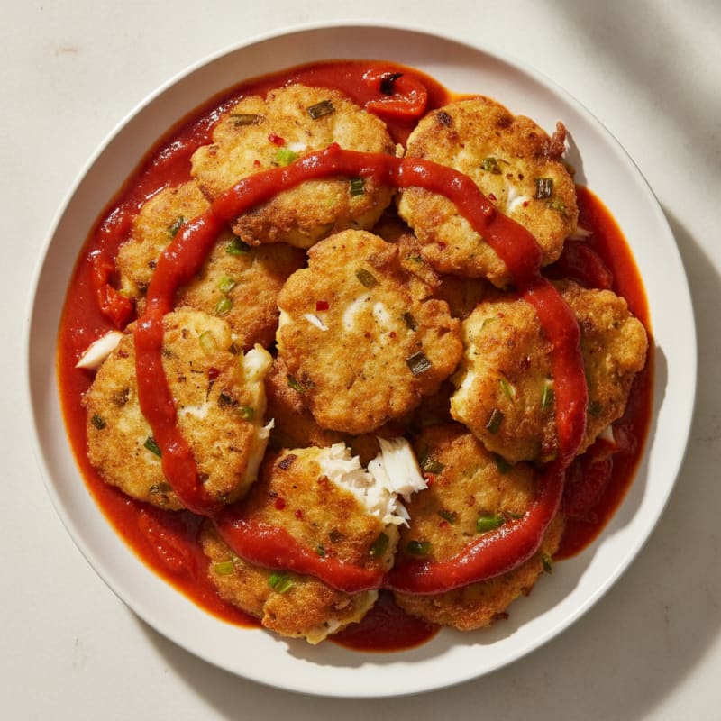 Cod Fritters with Roasted Red Pepper Sauce