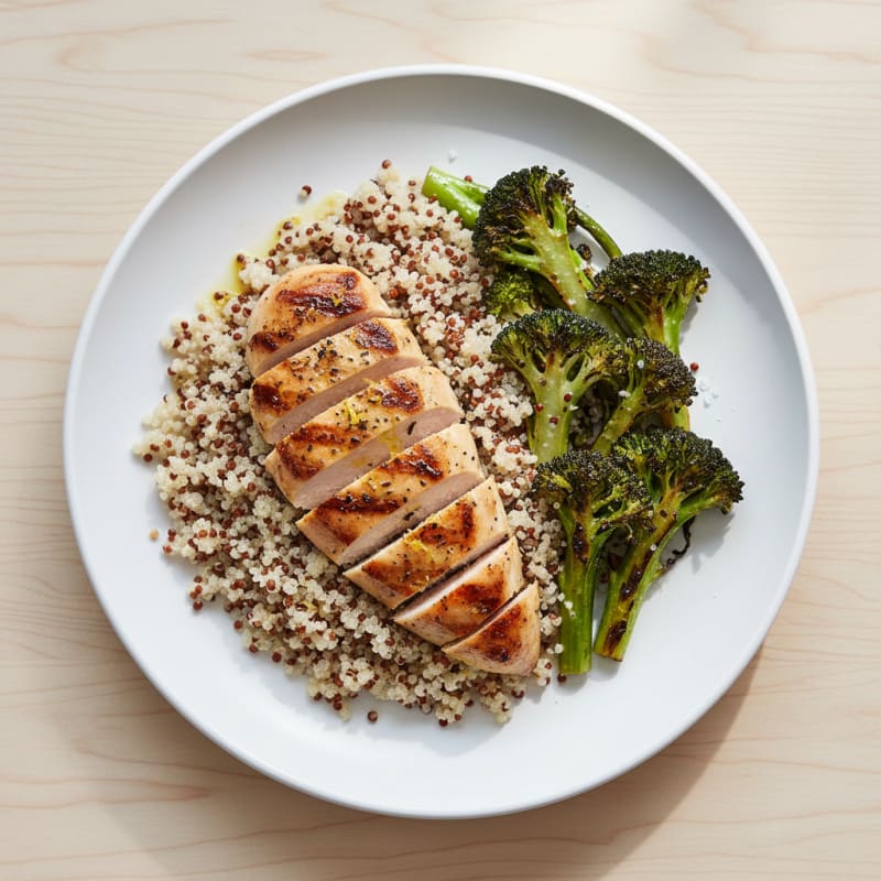 Grilled Chicken Breast with Quinoa and Roasted Broccoli